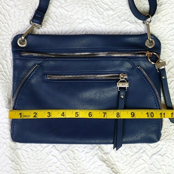 Nicole Miller Navy Faux Leather Crossbody Bag with adjustable strap. 11" x 8" - Picture 13 of 16